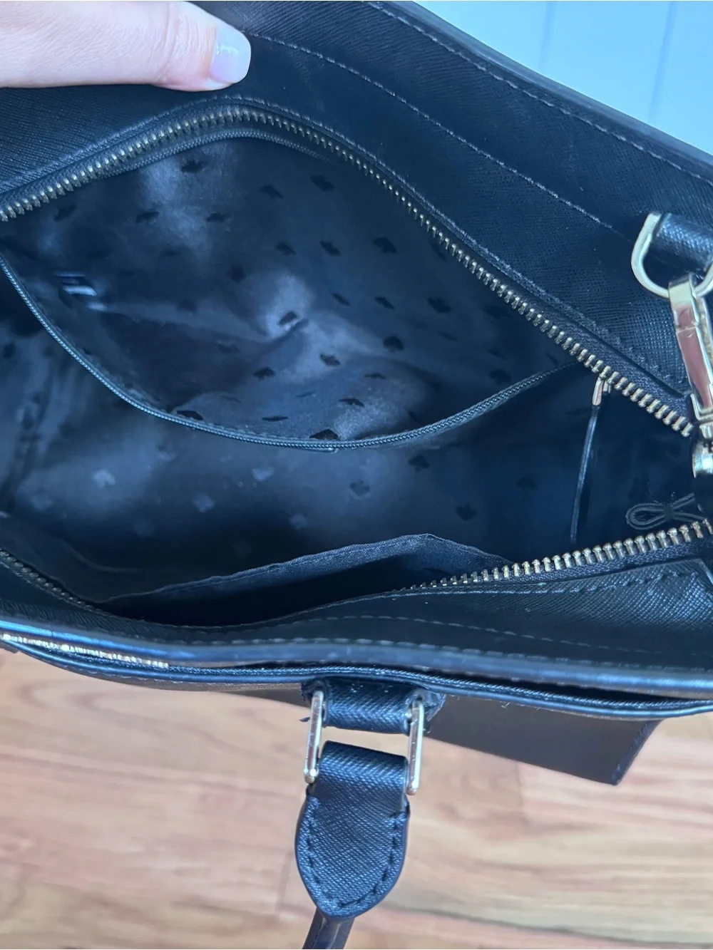 kate spade Black Saffiano Leather Satchel with Crossbody Strap